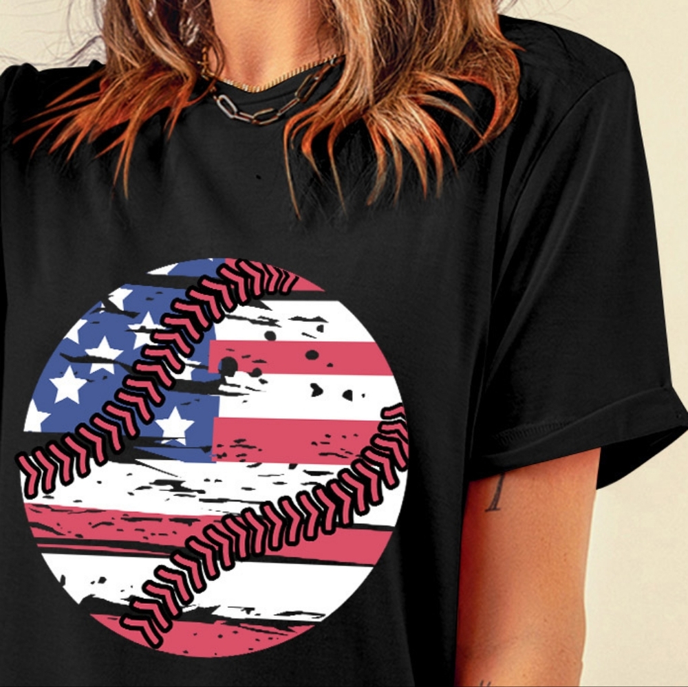 Baseball American Flag Graphic Shirt Patriotic Womens Lightweight Short Sleeve - Picture 11 of 13